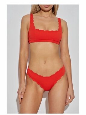 MARYSIA Scalloped Bikini Bottoms Red Orange Size Large NWT Luxury Swim